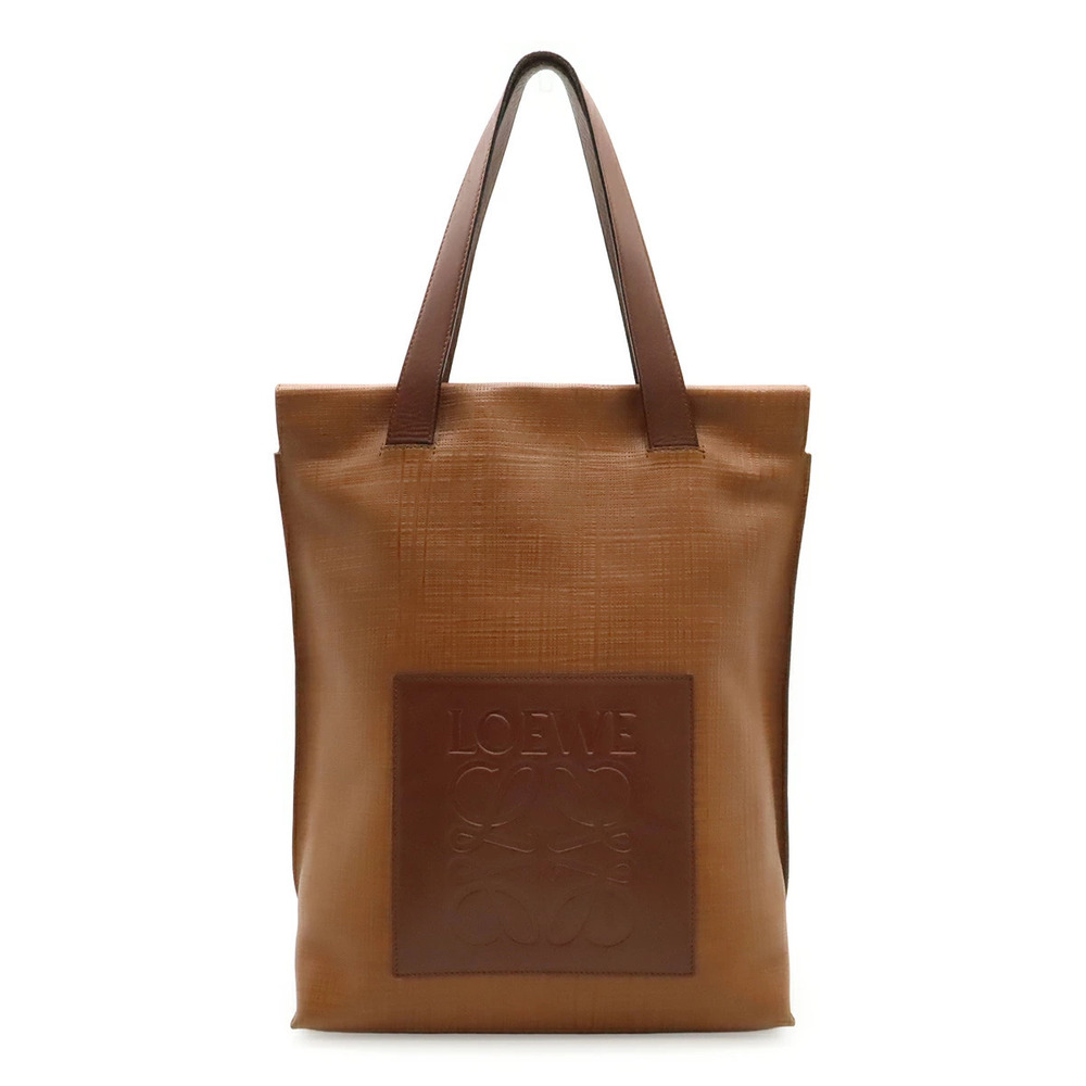 Loewe Anagram Shopper Tote Bag Shoulder Vertical Leather Brown